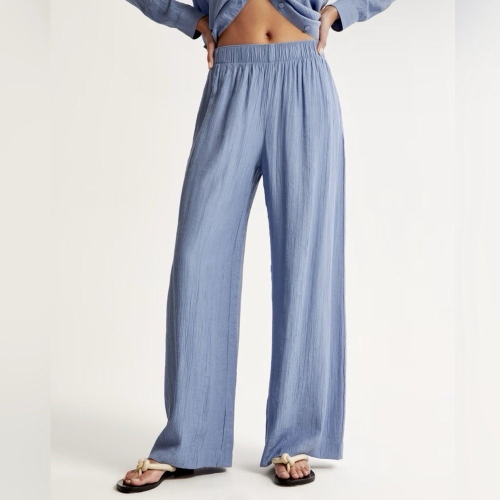 Abercrombie & Fitch Crinkle Textured Pull-On Blue Ultra High Ultra Wide Pants 3X